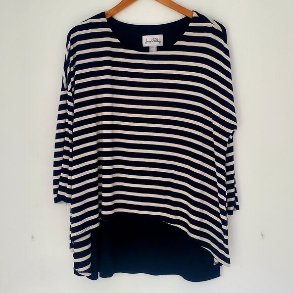 JOSEPH RIBKOFF Layered Tunic Top Black & White Striped Asymmetrical Hemline - Picture 1 of 8